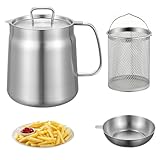 2 L Olla para Freír, Mini Freidora, olla con Colador, Olla para Colador de Aceite Multifuncional de acero Inoxidable 304, Recipiente para Aceite con Colador para la Cocina