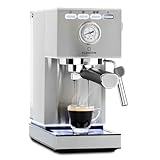 KLARSTEIN Pausa cafetera espresso, 1350 W, máquina de café, 20 bares de presión, depósito de agua: 1,4 litros, acero inoxidable, plateado