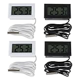 BOJACK 4 Piezas Termómetro de Nevera Termómetro Digital LCD con Sonda Impermeable para Refrigerador Congelador Acuario Termohigrómetro Integrado (Paquete de 2 Negro y 2 Blanco)