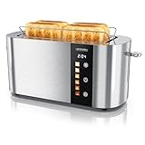 Tostadora de 2 Ranuras Largas para 4 Rebanadas, 1500 W, Visualización en color de los niveles de tostado, Pantalla con indicador de tiempo restante, Botones táctiles, Niveles de tostado del 1 al 6