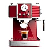 Cecotec Cafetera Express Power Espresso 20 Tradizionale Light Red. 1350 W, Tecnología ForceAroma de 20bars, Vaporizador Orientable, Brazo Doble, Apagado Automático Bandeja de Goteo Desmontable