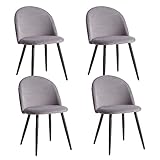 BenyLed Juego de 4 Sillas de Comedor; Sillas de Cocina con Tapizado de Terciopelo; Sillas de Salón Modernas con Patas de Metal Negro (Gris)