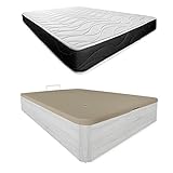 Somnia Descanso - Pack Colchón Viscoelástico Bombay Reversible + Canapé Madera Abatible Gran Capacidad | Color Polar 90 x 190