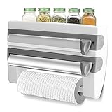 Portarrollos de Pared con Estante Portarrollos de Cocina Porta Rollos con Cortador de Papel de Aluminio Portarrollos de Papel para Rollo de Cocina Papel de Aluminio Película Adhesiva