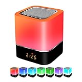 Luces nocturnas Altavoz Bluetooth, Despertador Altavoz Bluetooth Sensor táctil Lámpara de cabecera Lámpara de mesa LED RGB multicolor regulable, Llamada manos libres, Carga USB, Soporte para SD/AUX