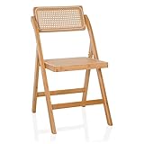 hjh LIVING Silla Plegable de bambú con Tejido vienés TUDELA Bamboo Silla Plegable de Madera, Silla Plegable, Capacidad de Carga 130 kg, Respaldo Giratorio 360