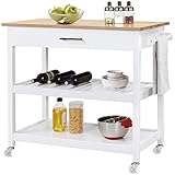 Yaheetech Carro con Ruedas, Carrito Auxiliar de Cocina Mesa con Estante Cajón Armario 101x 51x92cm, Madera, Blanco