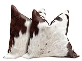 Juego de 2 fundas de cojín de piel de vaca auténtica marrón chocolate para decoración de casa de campo, silla, sofá, sala de estar, dormitorio, decoración de pelo sobre piel, 45 cm, estilo 2055