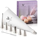 Villkin Juego de manga pastelera de 9 piezas con boquillas de acero inoxidable y manga de 34 cm – Reutilizable y apta para lavavajillas – Ideal para tartas, cupcakes y galletas
