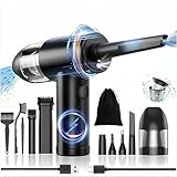 Ezonik Soplador de Polvo Eléctrico y Aspirador 2 en 1, Aire Comprimido Limpieza pc,90000RPM, 3 Velocidades, 7000mAh, Mini Aspiradora de Mano, Luz Led, Bolsa y Accesorios. 12000Pa Succión, Recargable.