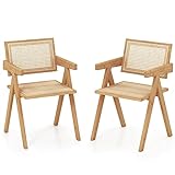 COSTWAY Juego de 2/4 Sillas de Comedor, Silla de Salón Moderna con Marco de Bambú, Respaldo y Apoyabrazos de Imitación Caña, Sillones de Ratán para Cocina, Comedor, Natural (2 Piezas)