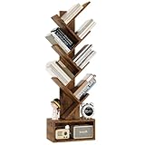 YMYNY Estantería de árbol, Librería Alta de 6 Niveles, Estantería Estrecha de Almacenamiento de Madera con cajones para salón, Sala de Estar, Dormitorio,‎38×19×112CM, Marrón Rústico HBC016H