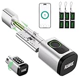 Cerradura Inteligente, Cerradura electrónica, Smart Lock Cilindro Ajustable 60-90 mm(30/30,45/45),Cerraduras Inteligentes para Puertas, con RFID, App, Huella Dactilar, botón y Llave para desbloquear