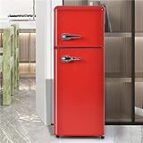 Frigorífico Retro De Dos Puertas Con Congelador - 105,5 Cm Alto, 41 Cm Ancho, Capacidad 92l, Congelador 28l, Clase Energética F, 181 Kwh/año, -27°c A 13°c, Luz Led, Ideal Para Espacios Co(Color:Rojo)