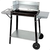 Aktive 52973 - Barbacoa carbón y leña 90x32x85 cm con control de temperatura y dos mangos extraíbles, 4 alturas regulables, 2 ruedas y asa de transporte, Fácil y rápida de montar