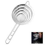 MXTIMWAN 4 ud Colador de Cocina de Acero Inoxidable, 7/10/14/18 cm Colador de Malla Fina Acero Inoxidable Tamiz de Harina con Manija Tamiz de Harina Strainer Stainless Steel with Reinforced Handle