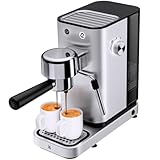 WMF Lono - Cafetera expreso con portafiltros, 1350 W, 2 portafiltros, para 1-2 tazas de espresso, 15 bares, reposavasos, espumador de leche, acero inoxidable mate