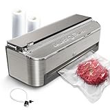 Mesliese Envasadora al Vacio, 85kPa 120W Sellador Automático de Alimentos, Cortador Incorporado | Almacenamiento de Bolsas | Modo Húmedo | 2 Rollos de Bolsas y 5 Bolsas Pre-cortadas