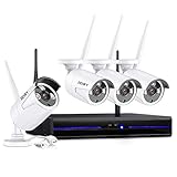 REIGY Kit Camara de Vigilancia WiFi Exterior 1080P, Sistema de Cámara Seguridad Inalámbrico con 4X2MP Camara IP y 8CH NVR, Visión Nocturna Detección Movimiento Alerta de Correo Sin HDD