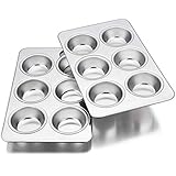 Homikit Moldes para muffins de acero inoxidable, juego de 6 moldes para hornear magdalenas, 2 unidades, para 6 magdalenas, pudding brownies, 29 x 18 cm, apto para lavavajillas