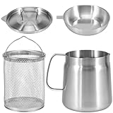 Freidora de grasa profunda, olla de acero inoxidable con cesta con tapa de filtro y cesta para freír, recipiente de grasa de tocino con olla colador para almacenar grasa de freír y cocinar (2 L)