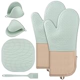 Guantes para Horno de Cocina, Manoplas Horno Resistentes, Guantes de Horno Resistentes al Calor 230℃, Juego de 6 Guantes de Cocina de Silicona Resistentes al Calor Aptos para cocinar, Hornear y Asar