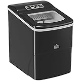 HOMCOM Máquina para Hacer Hielo Silenciosa Potencia 90W Capacidad 12 kg Producción 8 Min con Pantalla LCD Tanque de 1,8L Limpieza Automática para Cocina Bar 21,2x29,5x32,6 cm Negro