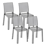 Baroni Home Juego de 4 Sillas de Policarbonato Resistente, Desmontables en 2 Piezas, Asiento Ergonómico con Respaldo Curvo, Humo, 36x81x43 cm