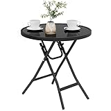 eSituro Mesa Auxiliar Plegable, Mesita Exterior Pequeña para Jardin, Terraza, Balcón y Patio, Mesa de Metal Redonda con Tablero de Cristal, Negro φ46x47,5cm SCPT0036