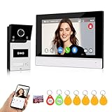 QTTYELOK Tuya WiFi Video Intercomunicación Sistema de Timbre de 7 Pulgadas Pantalla Táctil de Color Interfonos Cámara 1080P, Visión Nocturna IR, Tarjeta RFID App Desbloqueada a Distancia