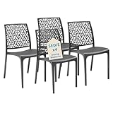 Tomaino - Silla de plástico de cocina – Juego de 6 sillas de plástico apilables con reposabrazos para exterior e interior – Sillas para jardín, salón, balcón o bar (4, negro)