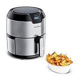 Moulinex Easy Fry Deluxe EZ401D - Freidora de Aire Sin Aceite, Revestimiento Antiadherente, Pantalla Digital Táctil, 8 Programas de Cocinado, Comidas Sanas, App 125 recetas, Acero, 4.2 L, 6 Personas
