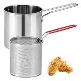 Olla freidora, olla de acero inoxidable 304 con cesta coladora, mini freidora de aceite profundo, olla multifuncional para patatas fritas para pollo frito (olla frita + cesta)