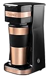 Bestron Cafetera, Cafetera goteo con taza aislada, para café de filtro molido, 2 tazas grandes, 750 vatios, acero inoxidable, 0,42 litros, color: cobre