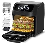 LLIVEKIT Freidora de aire caliente 12 L, horno de aire caliente, mini horno de 1800 W, freidora de aire sin aceite 12 en 1 con pantalla LED digital, deshidratador de frutas, barbacoa