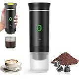 PZCC Cafetera Portatil, Cafetera Portátil Cápsula de Espresso 3 en 1, Autocalentamiento de 2a6 Minutos, Para Cápsulas Pequeñas o Grandes y Café Molido,Cafetera Portátil para Oficina y Hogar (Negro)