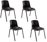 CLP Set De 4 Sillas Apilables Nowra I 4 Butacas De Salón con Base De Metal & Carcasa En Polipropileno, Color:Negro