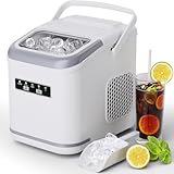 Maquina de Hielo, 9 Cubitos de Hielo en 6 Minutos,12kg/24h, 2 Tamaños de Cubitos, Maquina de Hacer Hielo con Autolimpieza, con Asa de Transporte/Pala para hielo, Maquina Hielo para Casa/Cocina/Oficina