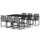 Faroom Conjunto Jardin Exterior Mesa y 6 Sillas Juego de Comedor de 9 Piezas de Ratán Mesa de Jardín Exterior con Sillas para Terraza Patio Gris