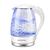 Aigostar Eve 30Gon - Hervidor de Agua Eléctrico, Vidrio Borosilicato, con Iluminación Led, 1,7 Litros, Libre de Bpa, 2200 W, Base 360º, Filtro Antical, Doble Sistema de Seguridad, Diseño Exclusivo.