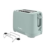 Moulinex Morning Plus – Tostador de 2 ranuras, potencia 850 W, 7 niveles de tostado, calentador para panecillos, baguettes y croissants, bandeja recogemigas extraíble, piloto luminoso, LT2M13