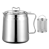 Recipiente para aceite de cocina usado, olla de filtro de aceite de acero inoxidable, olla de gran capacidad y cesta de malla fina de alta densidad – Olla para freidora con mango, lata de grasa para
