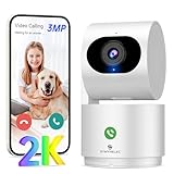 SYMYNELEC 2K 3MP Cámara Vigilancia WiFi Interior 2,4GHz, Cámara Vigilancia Bebe/Perro, Cámara de Seguridad 360° con Detección de Movimiento, Visión Nocturna, Audio Bidireccional, Compatible con Alexa