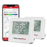 Higrómetro ThermoPro TP357 260FT Bluetooth, con monitor remoto de temperatura y humedad y APP inteligente, medidor de sensor de temperatura y humedad con registros máximos y mínimos, 2 piezas