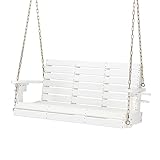 VINGLI Columpio de porche resistente de polietileno de alta densidad de 1600 libras para exteriores con soporte giratorio para tazas, columpio de banco de patio de 4 pies con cadenas ajustables, silla
