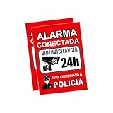 Pegatina alarma securitas - Cartel zona videovigilada adhesivo - Pegatinas Aviso a la Policía - Placa videovigilancia Rojo Interior/Exterior (14,8 x 10,5 cm) (2 Piezas Pegatinas zona videovigilada)