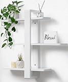 SUMGAR Estante de Pared Blanco, Estante Flotante, Baldas de Pared, Estantería Decorativa de 3 Niveles de Madera Maciza para Salón y Dormitorio, Tableros Desmontables, 50x58 cm