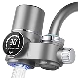 HOTUT Filtro de Agua Potable para el Hogar, Filtro de Agua para Grifo con Luz Azul, Filtro de agua con indicador LED, Filtro Agua Grifo con 1 Cartuchos de Fibra de Carbono, Elimina el Cloro