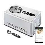 MEDION smart ice cream maker with compressor (self-cooling, app control incl. recetas de helado, pantalla LED, 2 litros, helado de yogur, acero inoxidable, MD12170)