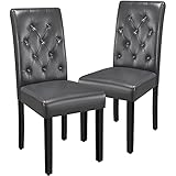 Yaheetech Juego de Sillas de Comedor Sillas Pack 2 de Salón Piel Sintética Sillas Acolchadas con Respaldo Patas de Madera Silla Comedor Capacidad 135 KG Gris